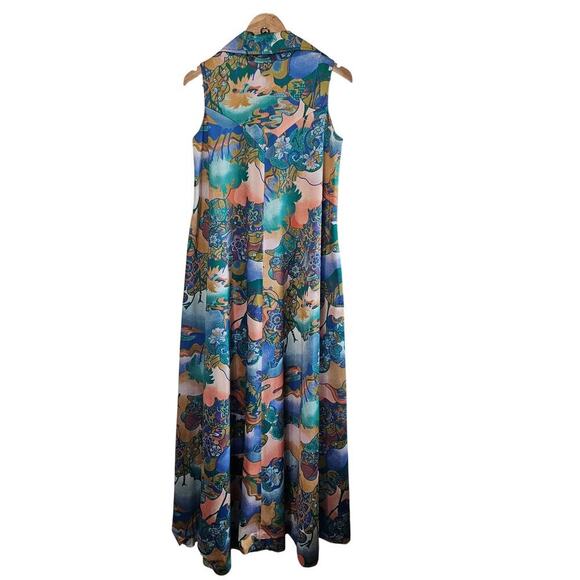Vintage Kiyomi Hawaii 70s Dress Womens Size 10 Maxi Disco Tropical Psychedelic - Picture 3 of 14
